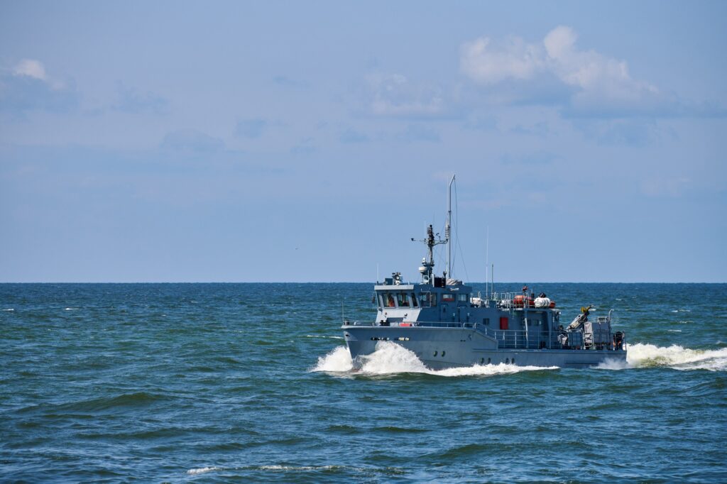 coastguard rescue support patrol boat for defense military ship on high blue seas russian navy